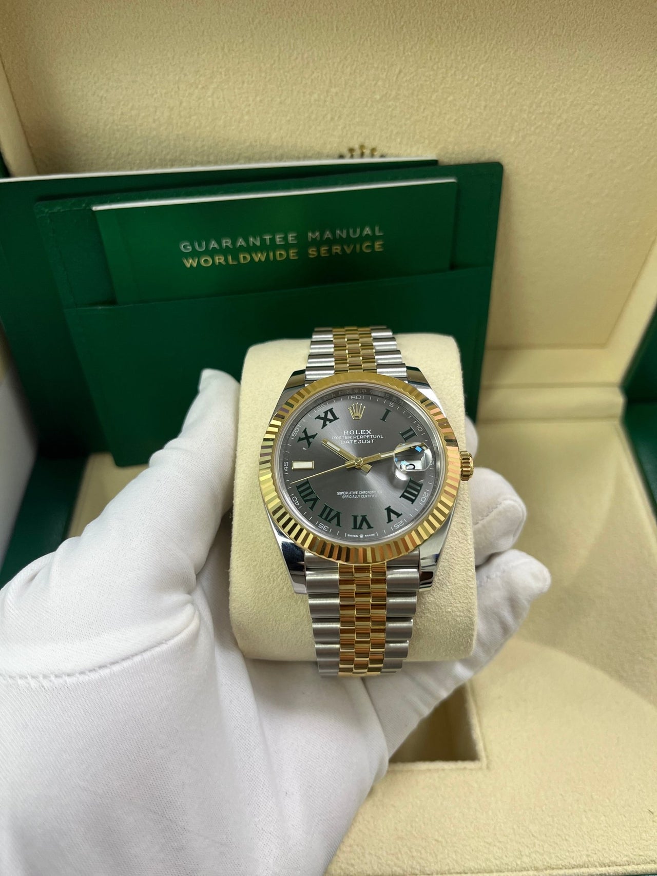 Rolex Datejust 41 Two-Tone Yellow Gold & Stainless Steel - Grey Slate Roman Wimbledon Dial - Fluted Bezel - Jubilee Bracelet (Ref# 126333) - WatchesOff5thWatch