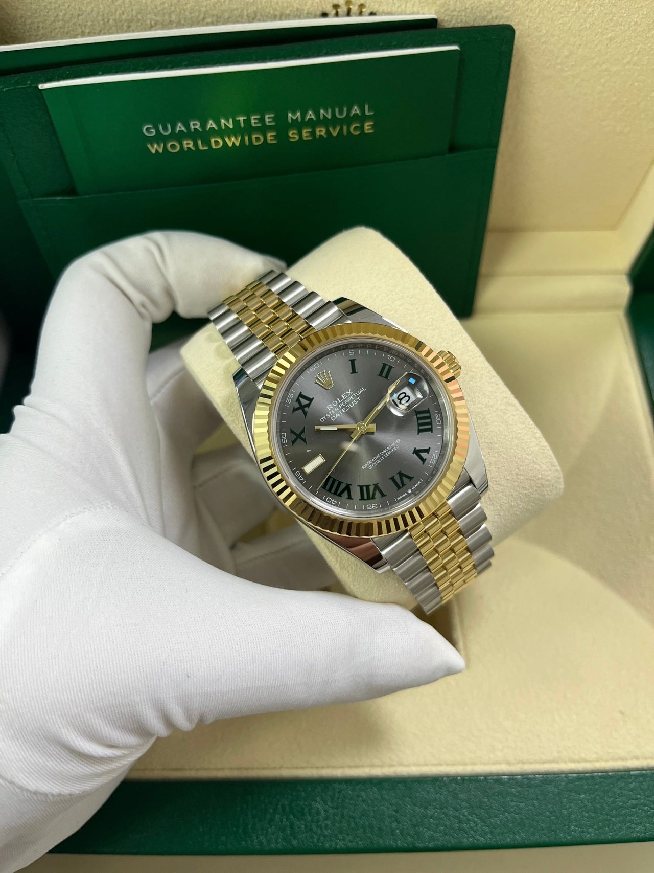 Rolex Datejust 41 Two-Tone Yellow Gold & Stainless Steel - Grey Slate Roman Wimbledon Dial - Fluted Bezel - Jubilee Bracelet (Ref# 126333) - WatchesOff5thWatch