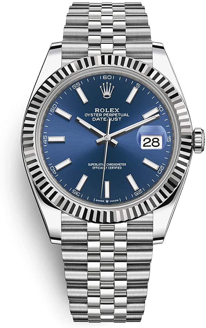 Rolex Datejust 41 White Gold and Steel Blue Index Jubilee Fluted Bezel (Ref#126334) - WatchesOff5thWatch