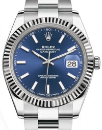 Thumbnail for Rolex Datejust 41 White Gold and Steel Blue Index Oyster Fluted Bezel (Ref#126334) - WatchesOff5thWatch