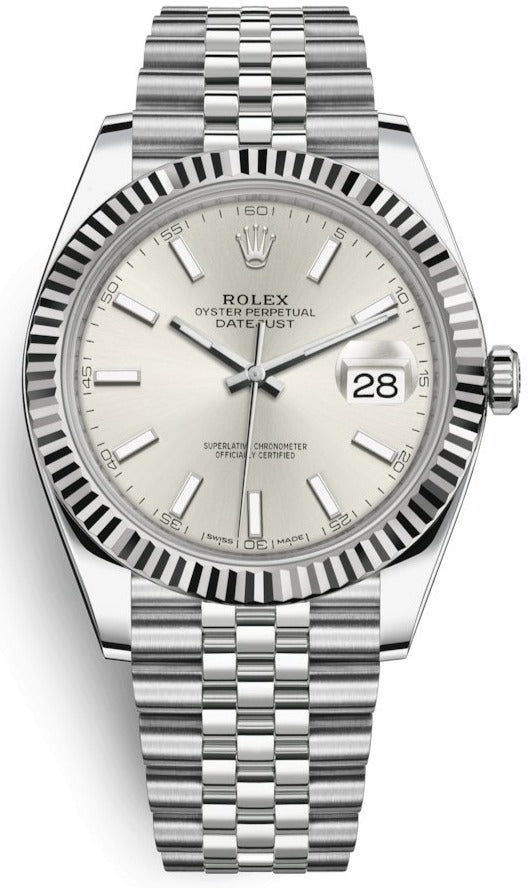 Rolex Datejust 41 White Gold and Steel Silver Index Fluted Bezel (Ref#126334) - WatchesOff5thWatch