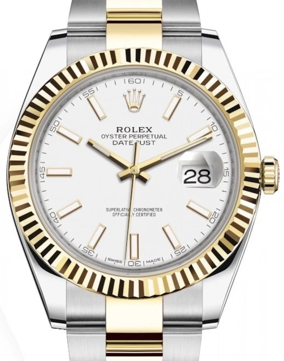 Rolex Datejust 41 Yellow Gold & Steel Fluted Bezel White Index Dial Oyster (Ref #126333)