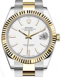 Thumbnail for Rolex Datejust 41 Yellow Gold & Steel Fluted Bezel White Index Dial Oyster (Ref # 126333) - WatchesOff5thWatch