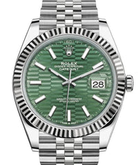 Thumbnail for Rolex Datejust 41mm White Gold/Steel Mint Green Fluted Motif Index Fluted Bezel Jubilee Reference #126334 - WatchesOff5thWatch