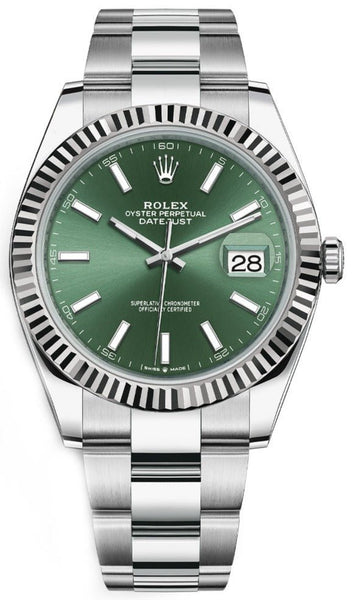 Rolex Datejust Oyster 41 mm Oystersteel Mint Green Dial Fluted Bezel O WatchesOff5th