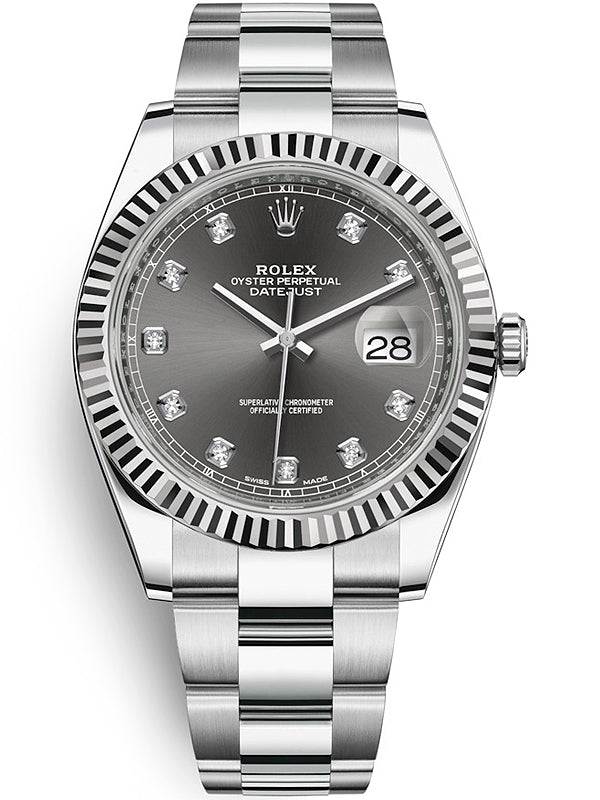 Rolex Datejust41 18k White Gold & Steel/ Dark Rhodium Diamond Dial Oyster (Reference # 126334) - WatchesOff5thWatch