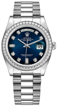 Thumbnail for Rolex Day-Date 36/ Blue Ombre Dial/ Diamond Bezel/ White Gold President Bracelet (Ref # 128349RBR) - WatchesOff5thWatch