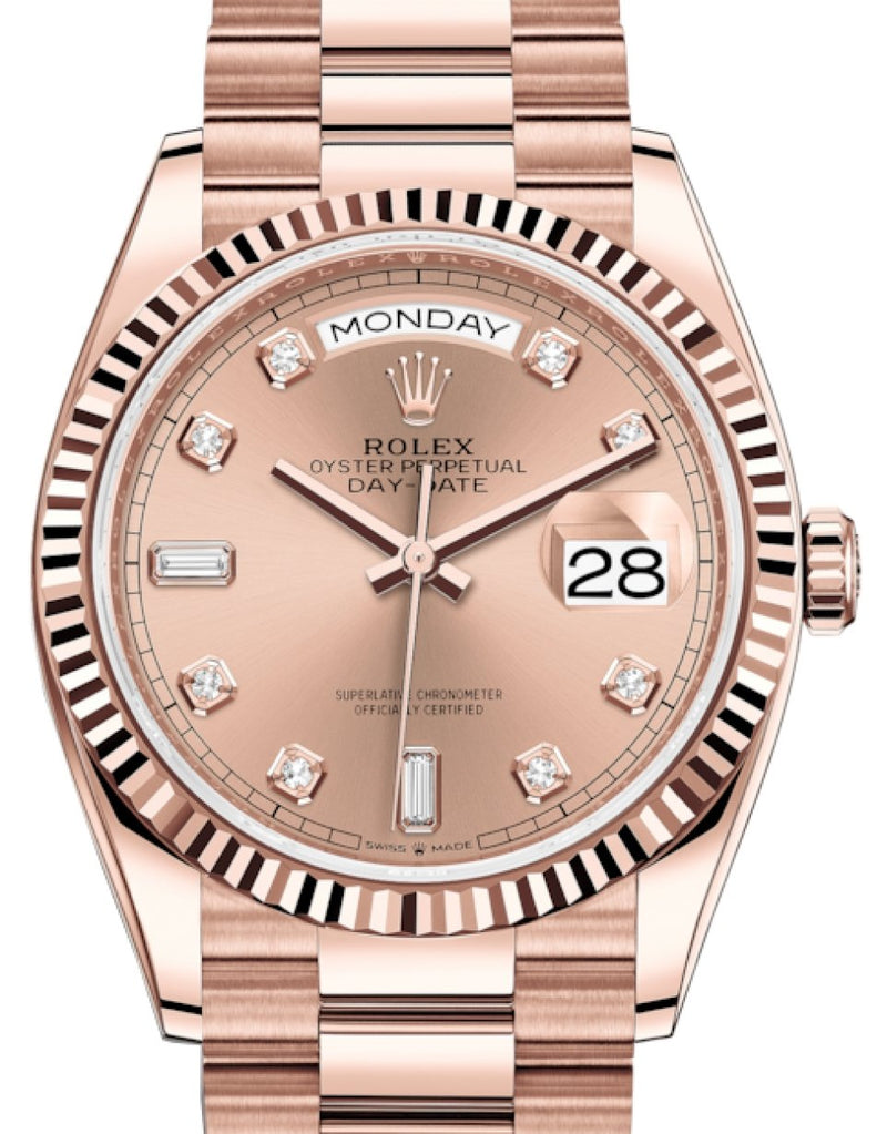 Rolex Day-Date 36 Everose Gold Day-Date 36 Watch - Fluted Bezel - Rosé Diamond Dial - President 128235 - WatchesOff5thWatch