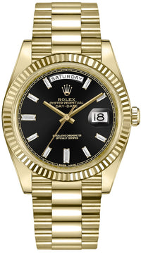 Thumbnail for Rolex Day-Date 40 18k Yellow Gold - Baguette Diamond Dial - Fluted Bezel (Ref# 228238) - WatchesOff5thWatch