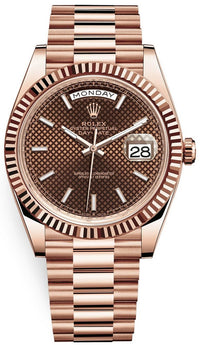 Thumbnail for Rolex Day-date 40 Fluted Bezel Chocolate Diagonal Motif Index Dial President Bracelet (Ref # 228235) - WatchesOff5thWatch