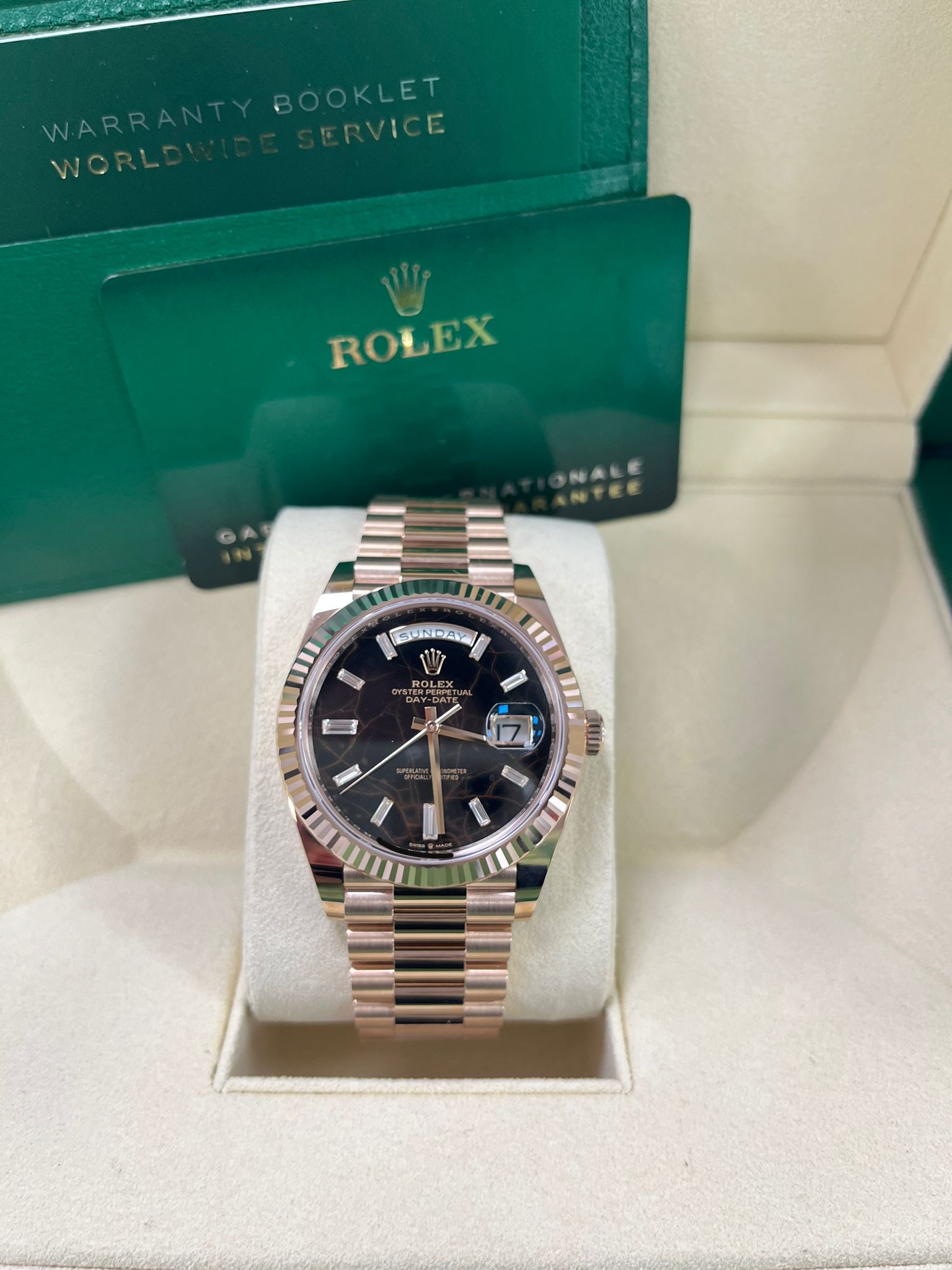 Rolex Day-Date 40 Fluted Bezel - Eisenkiesel Diamond Dial - President Bracelet 228235 - WatchesOff5th