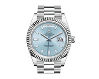 Thumbnail for Rolex Day-Date 40 Platinum Day-Date 40 Watch - Fluted Bezel - Ice Blue Baguette Dial 228236 - WatchesOff5thWatch