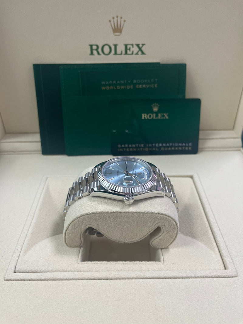 Rolex Day-Date 40 Platinum Day-Date 40 Watch - Fluted Bezel - Ice Blue Index Dial President Bracelet 228236 - WatchesOff5thWatch
