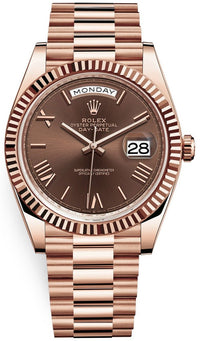 Thumbnail for Rolex Day-Date 40 Rose Gold w/ Chocolate Roman Dial & Fluted Bezel (Ref# 228235) - WatchesOff5thWatch