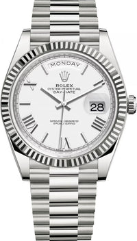 Thumbnail for Rolex Day-Date 40 White Gold - White Roman Dial - Fluted Bezel - President Bracelet (Ref: 228239) - WatchesOff5th