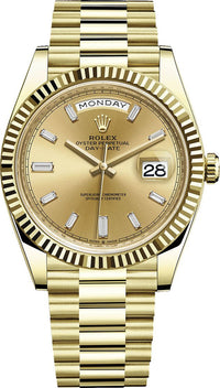 Thumbnail for Rolex Day-Date 40 Yellow Gold - Champagne Diamond Baguette Dial (Ref# 228238) - WatchesOff5thWatch