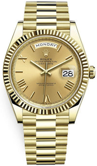 Thumbnail for Rolex Day-Date 40 Yellow Gold Champagne Roman Dial Fluted Bezel (Ref # 228238) - WatchesOff5thWatch