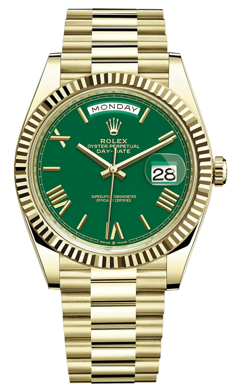 Rolex Day-Date 40 Yellow Gold Day-Date 40mm Reference 228238 Green Roman Dial New 2022 Release - WatchesOff5thWatch