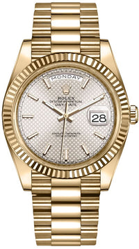 Thumbnail for Rolex Day-Date 40 Yellow Gold - Silver Diagonal Motif - Index Dial (Ref# 228238) - WatchesOff5thWatch