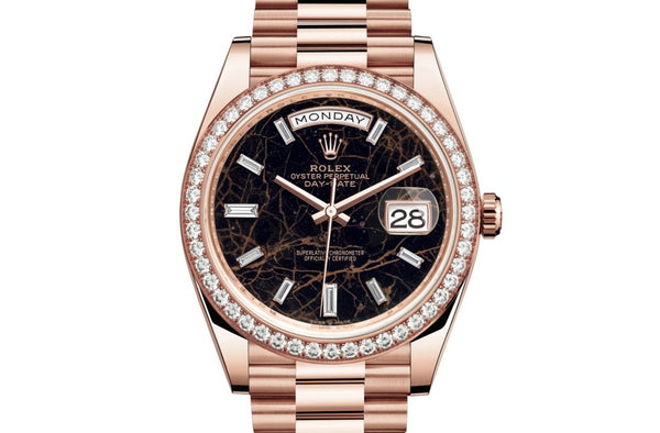 Rolex Day-date 40MM Everose Gold Eisenkiesel Diamond-set bezel and a President bracelet (Ref# 228345RBR) - WatchesOff5th