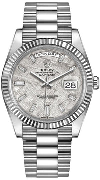 Thumbnail for Rolex Day-Date 40mm Meteorite Baguette Dial White Gold Fluted Bezel Reference # 228239 - WatchesOff5thWatch