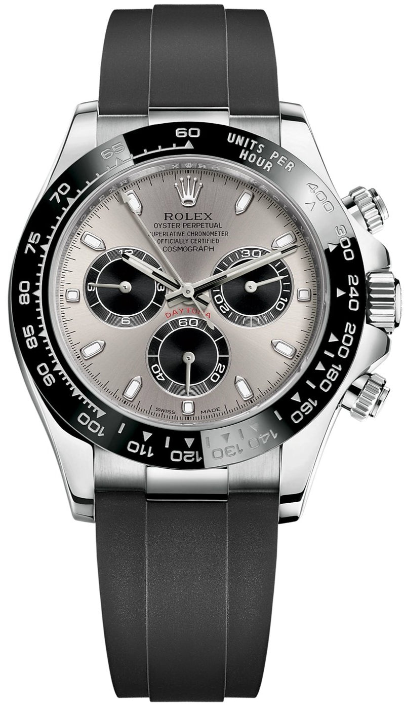 Rolex Daytona 40 White Gold Steel Grey Index Dial Black Sub-Dials Oysterflex (Ref# 116519LN) - WatchesOff5thWatch
