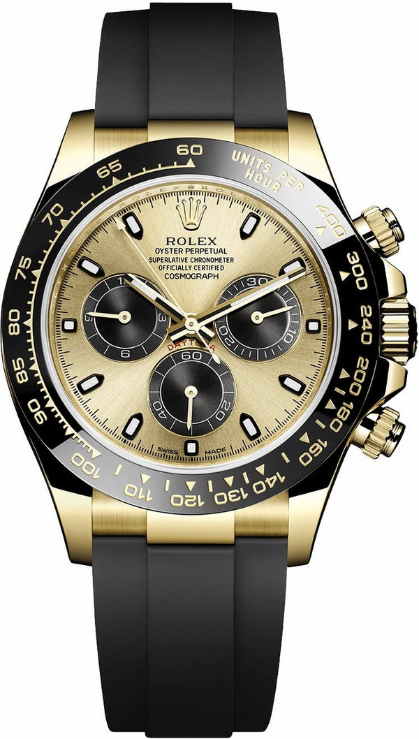 Rolex Daytona 40mm Champagne Dial with Black Subdials/ Black Oysterflex Strap (Reference # 116518LN) - WatchesOff5thWatch