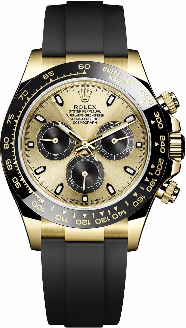 Rolex Daytona 40mm Champagne Dial with Black Subdials/ Black Oysterflex Strap (Reference # 116518LN) - WatchesOff5thWatch