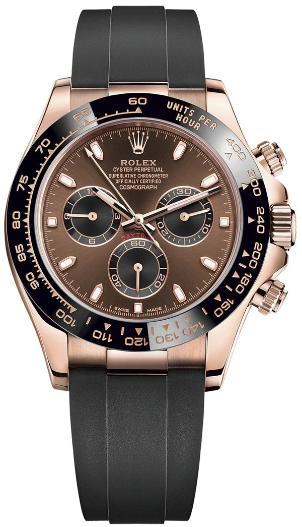 Rolex Daytona Everose Gold Cosmograph 40 Watch - Chocolate Index Dial - Black Oysterflex Strap (Ref# 116515LN) - WatchesOff5thWatch