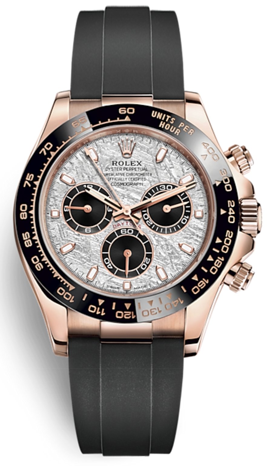 Rolex Daytona Everose Gold Cosmograph Daytona 40 Watch Meteorite Black Index Dial Oysterflex 116515ln - WatchesOff5thWatch