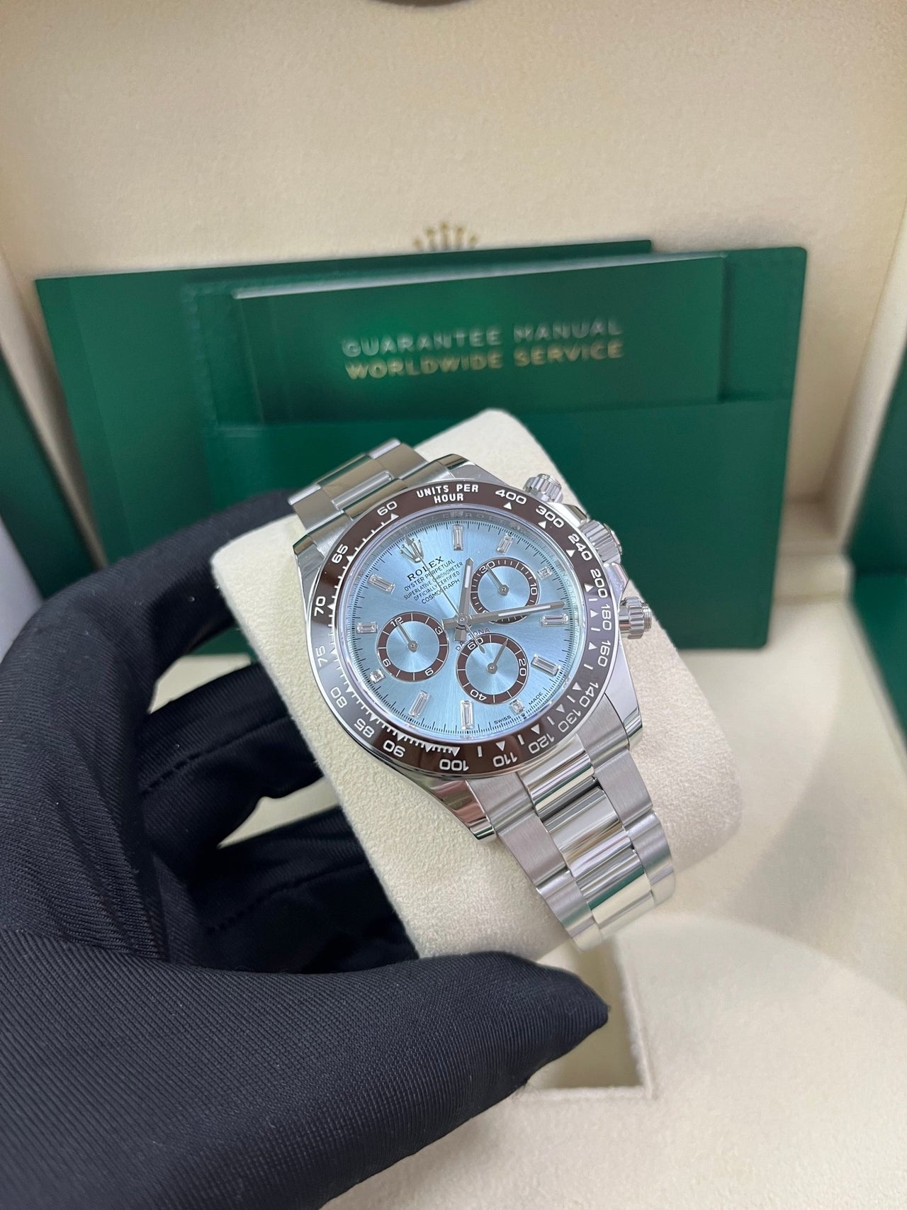 Rolex Daytona Platinum Daytona Ice Blue Baguette Dial 126506 - WatchesOff5th