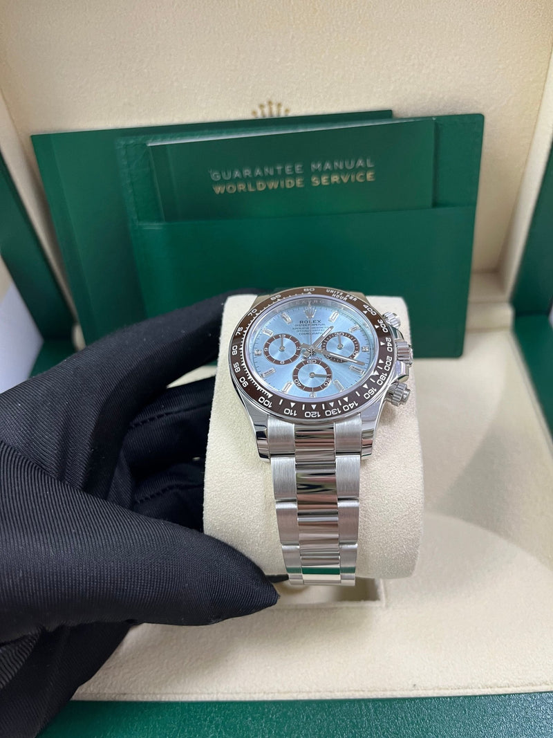 Rolex Daytona Platinum Daytona Ice Blue Baguette Dial 126506 - WatchesOff5th