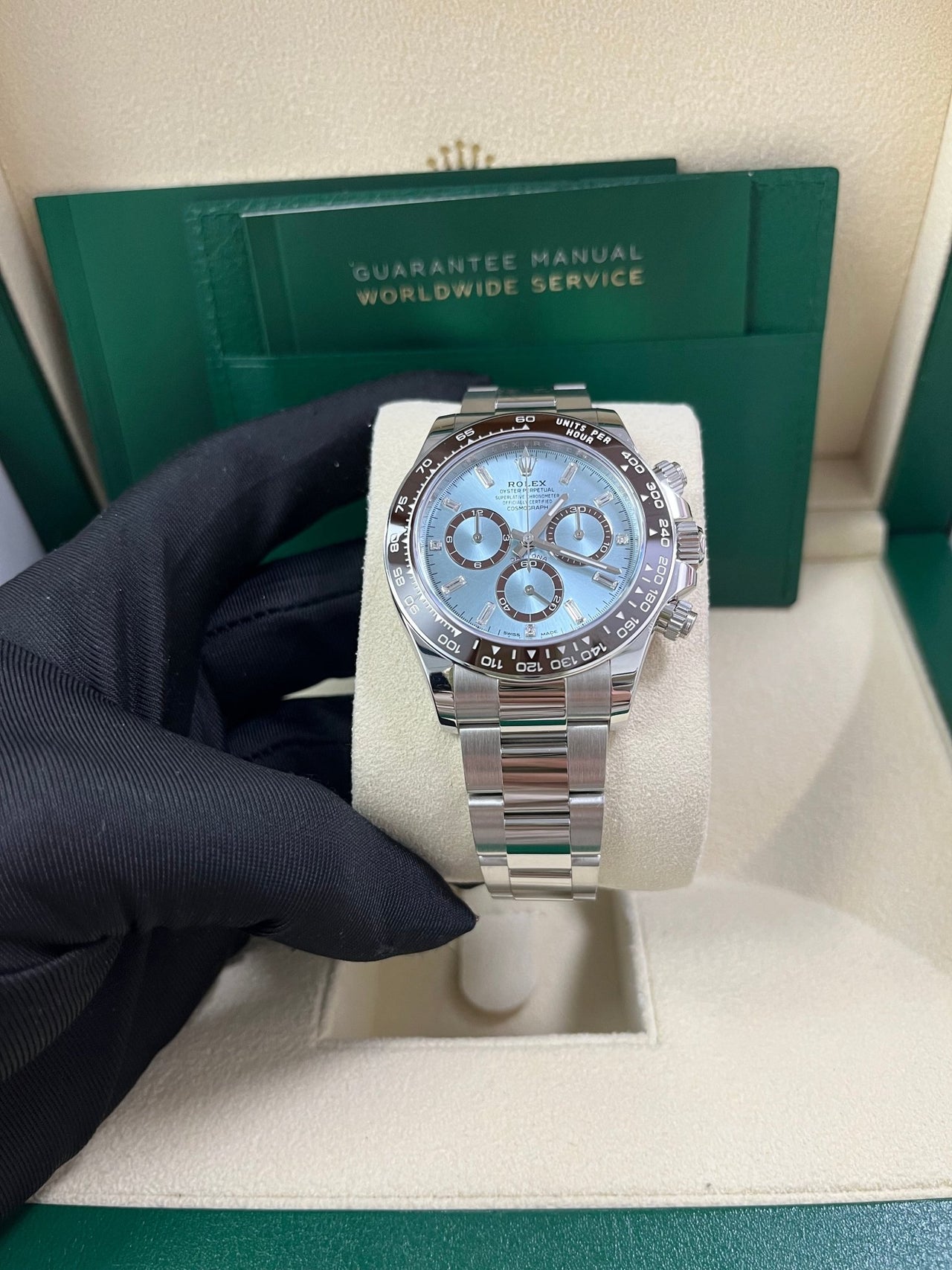 Rolex Daytona Platinum Daytona Ice Blue Baguette Dial 126506 - WatchesOff5th