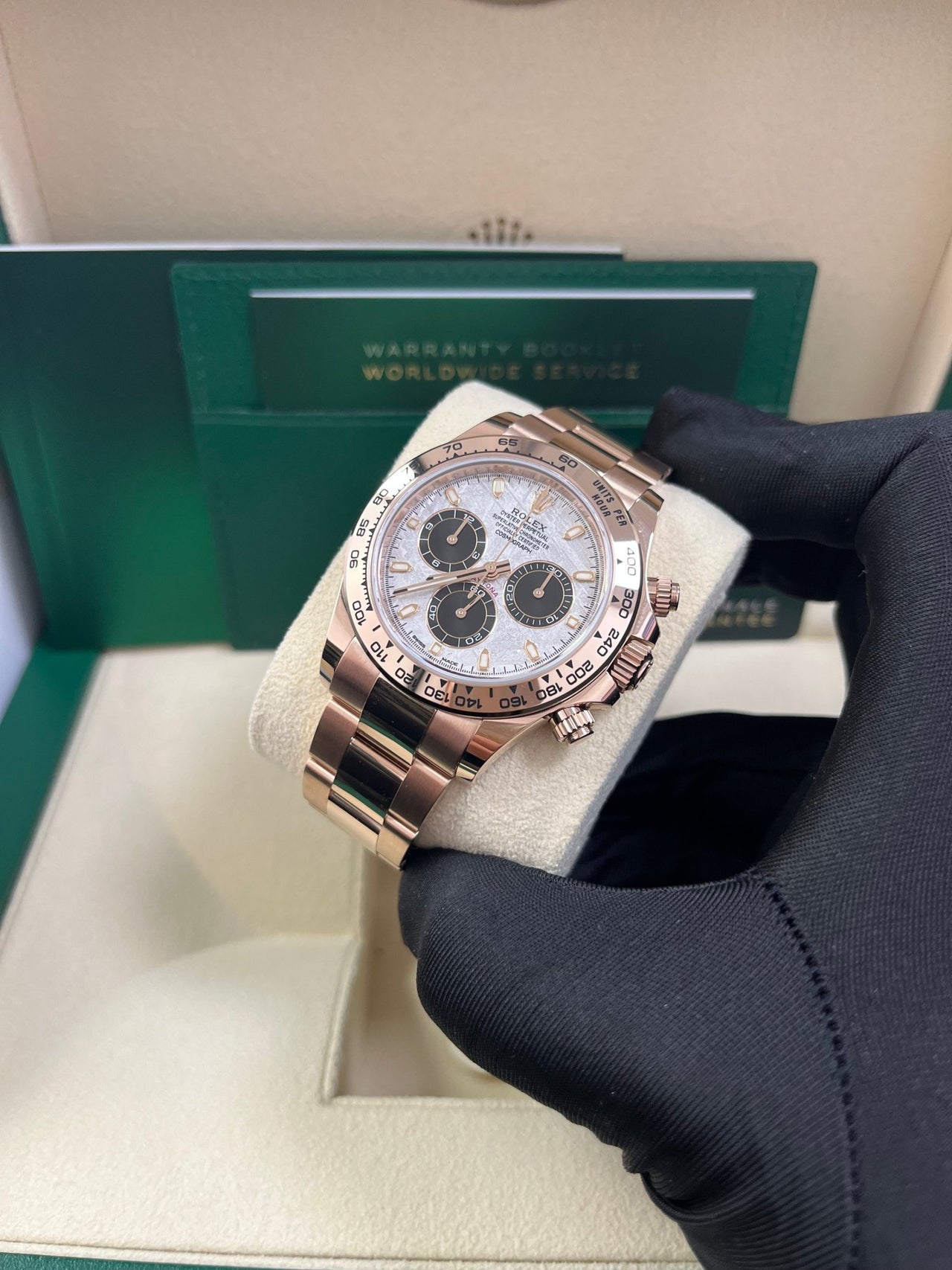 Rolex Daytona Rose Gold Cosmograph Daytona 40 Watch - Meteorite and Black Dial-Oyster Bracelet 116505 - WatchesOff5thWatch