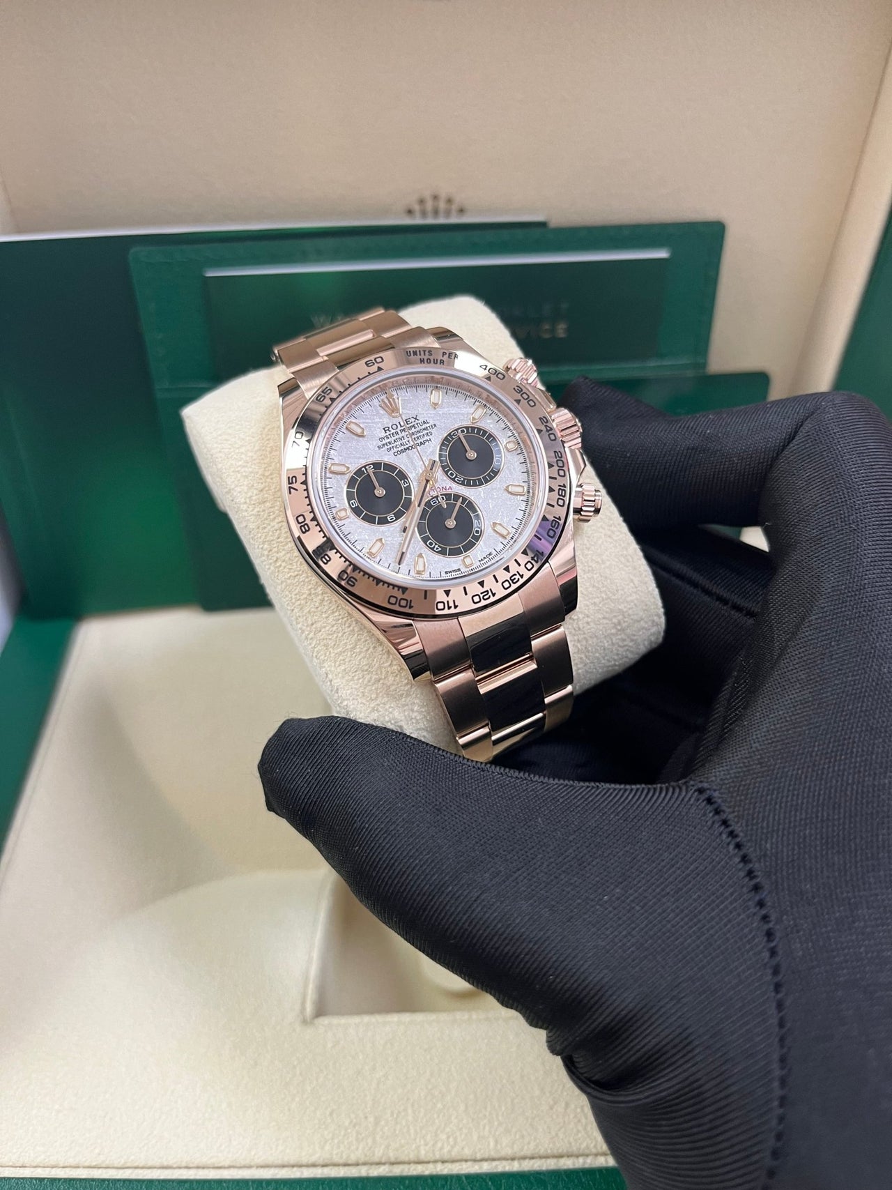 Rolex Daytona Rose Gold Cosmograph Daytona 40 Watch - Meteorite and Black Dial-Oyster Bracelet 116505 - WatchesOff5thWatch