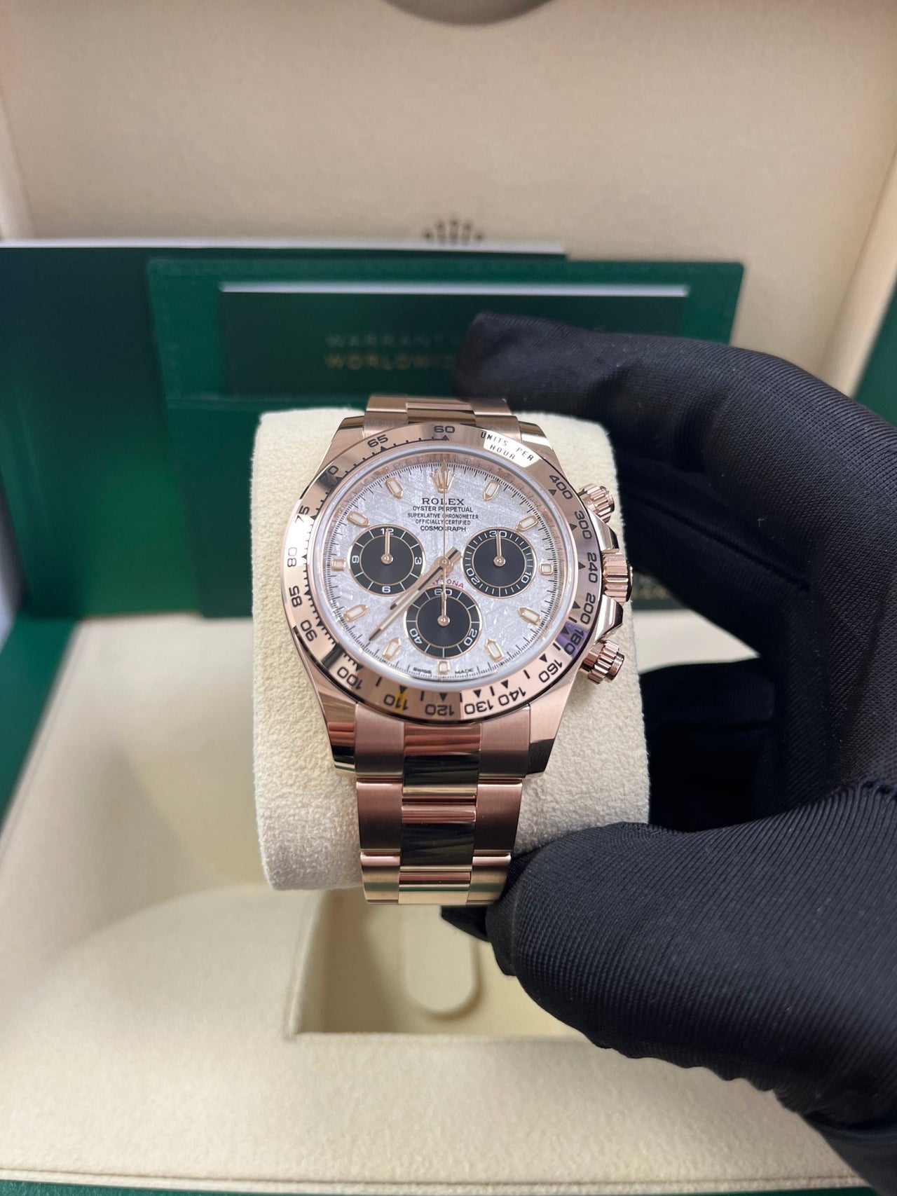 Rolex Daytona Rose Gold Cosmograph Daytona 40 Watch - Meteorite and Black Dial-Oyster Bracelet 116505 - WatchesOff5thWatch