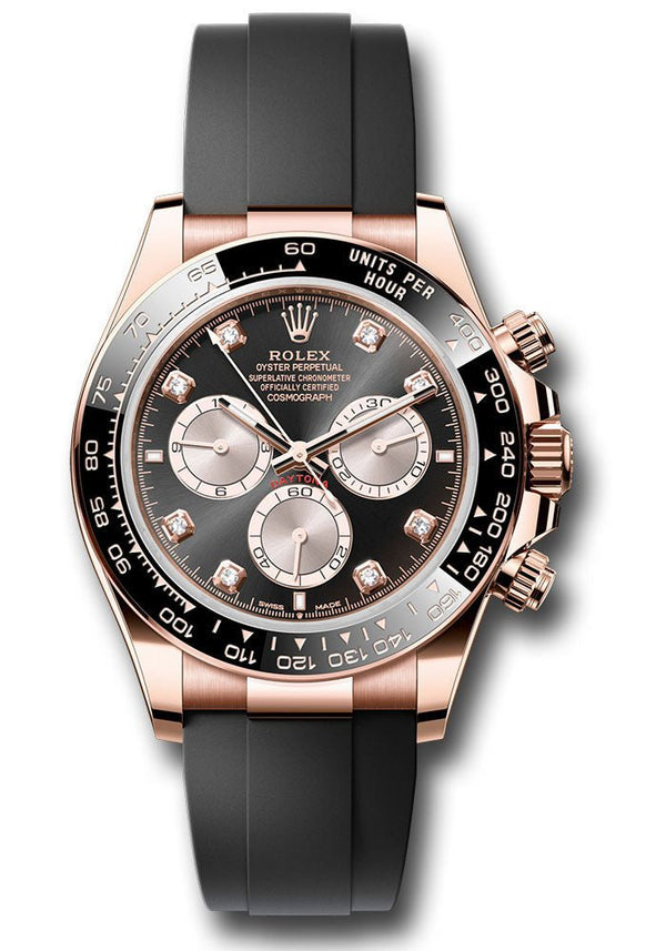 Rolex Daytona Rose Gold Cosmograph Daytona Watch - Black Bezel - Black And Sundust Diamond Dial 126515 - WatchesOff5th