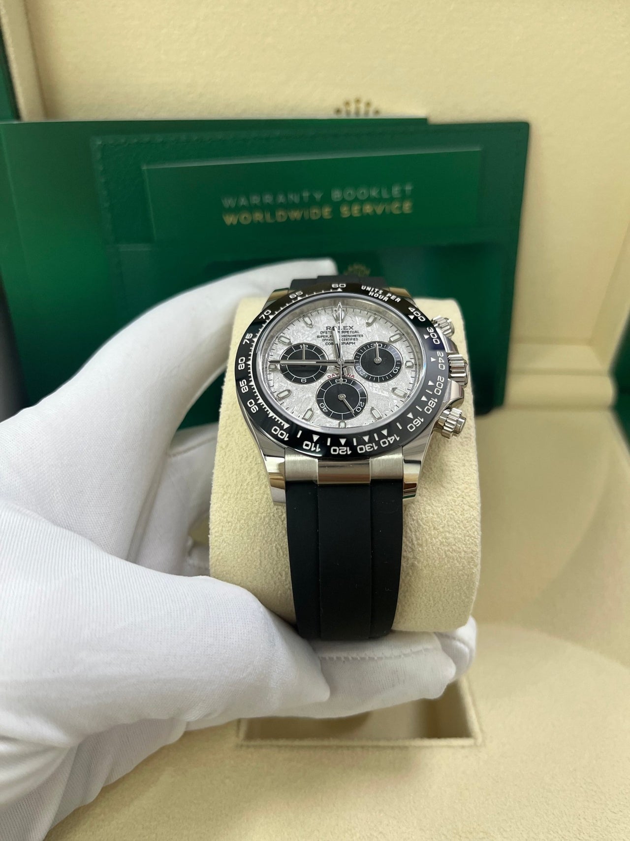 Rolex Daytona White Gold Daytona 40 Watch Meteroite and Black Index WatchesOff5th