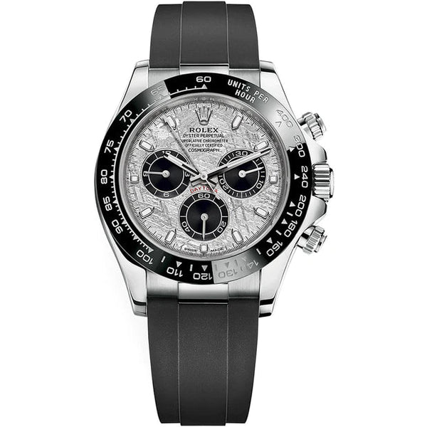 Rolex Daytona White Gold Daytona 40 Watch - Meteroite and Black Index Dial - Black Oysterflex 116519LN - WatchesOff5thWatch