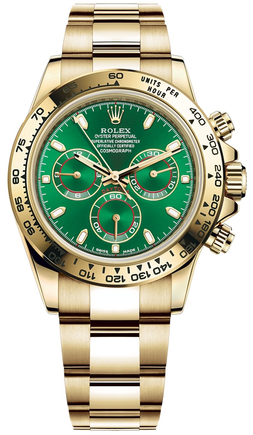 Rolex Daytona Yellow Gold Cosmograph Green Dial Ref 116508 WatchesOff5th