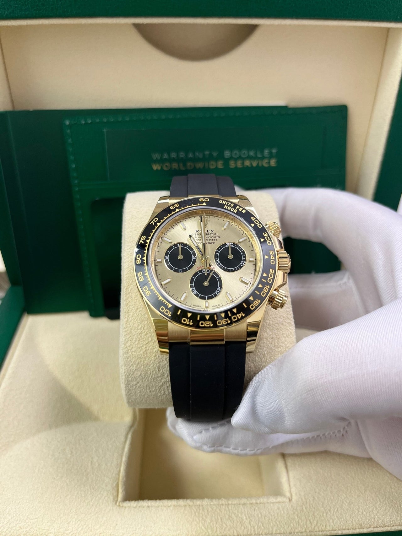 Rolex Daytona Yellow Gold Golden And Black Index Dial Oysterflex Strap 126518ln - WatchesOff5th