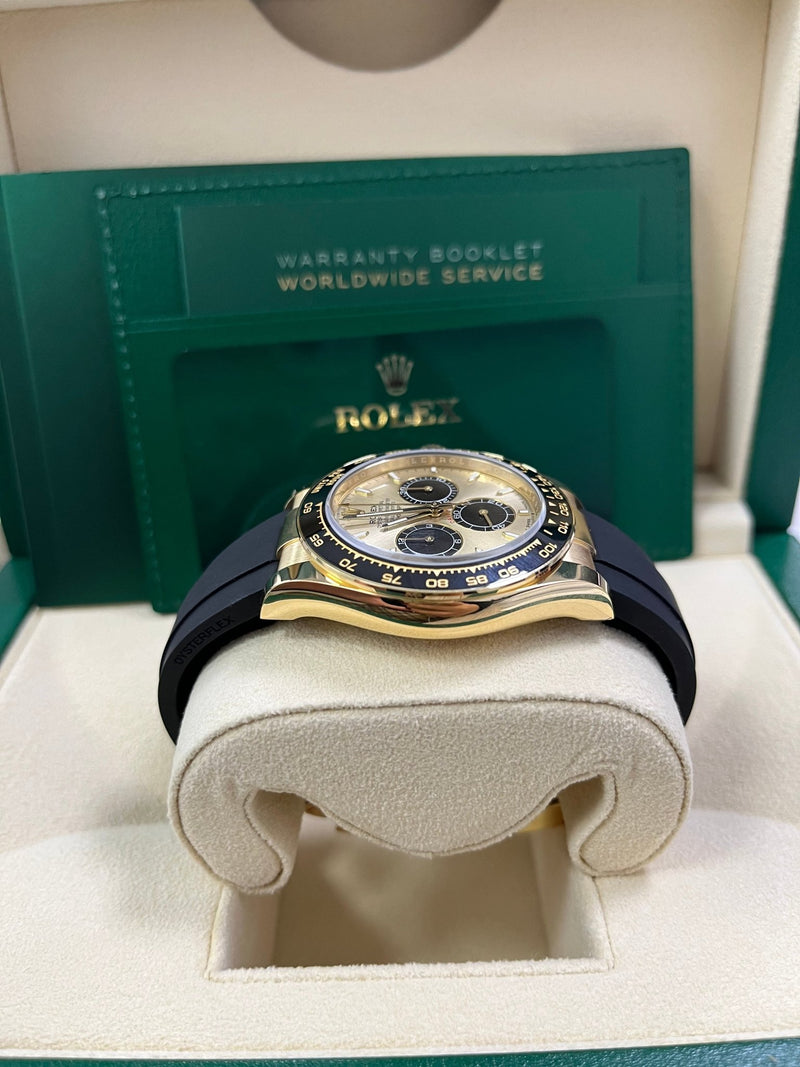 Rolex Daytona Yellow Gold Golden And Black Index Dial Oysterflex Strap 126518ln - WatchesOff5th