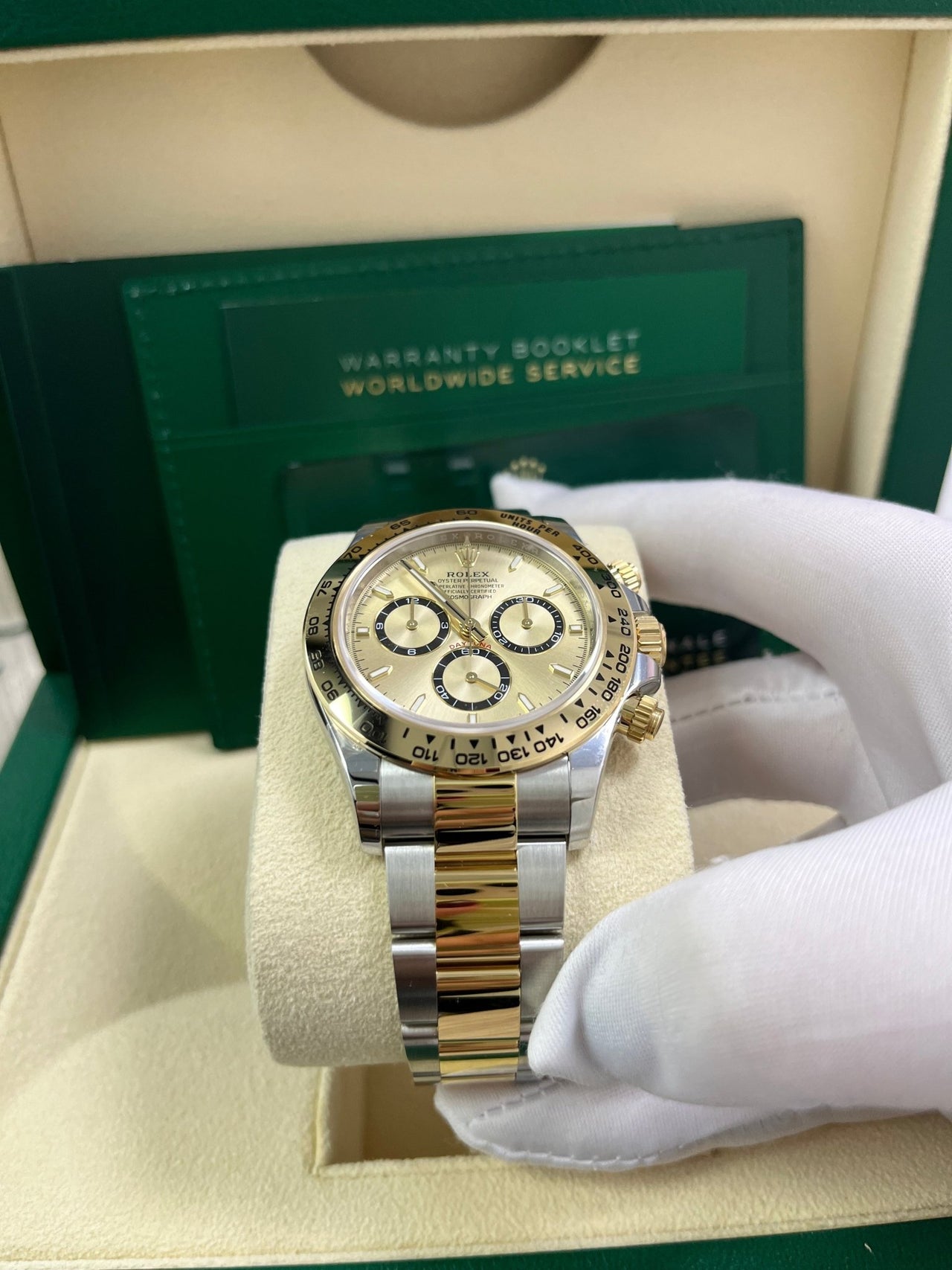 Rolex Daytona Yellow Rolesor Cosmograph Daytona Golden Index Dial Oyster Bracelet 126503 - WatchesOff5th