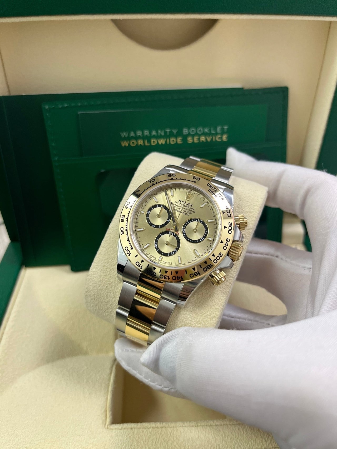 Rolex Daytona Yellow Rolesor Cosmograph Daytona Golden Index Dial Oyster Bracelet 126503 - WatchesOff5th