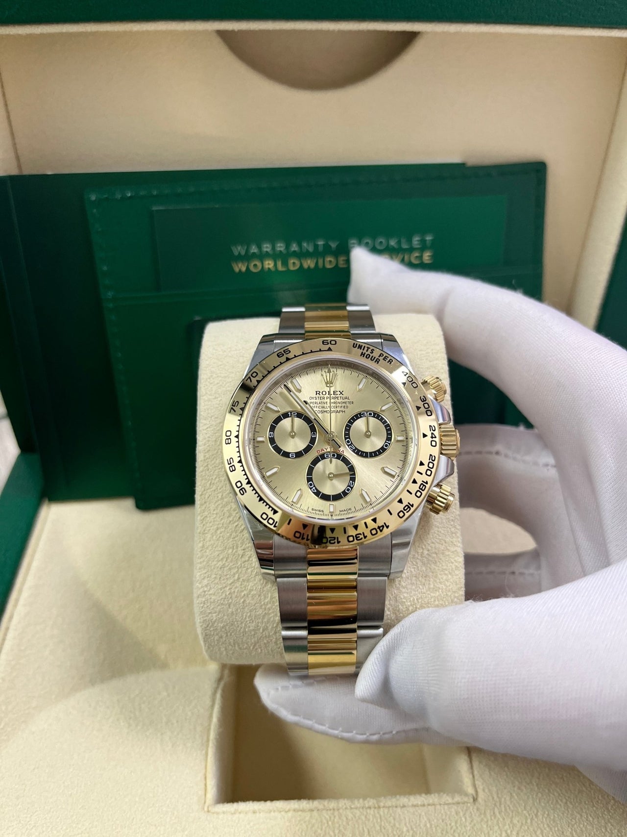 Rolex Daytona Yellow Rolesor Cosmograph Daytona Golden Index Dial Oyster Bracelet 126503 - WatchesOff5th