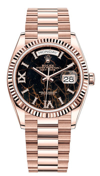 Thumbnail for Rolex Everose Gold Day-Date 36 Watch - Fluted Bezel - Eisenkiesel Diamond Dial - President Bracelet (Ref # 128235) - WatchesOff5thWatch