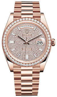 Thumbnail for Rolex Everose Gold Day-Date 40 Watch - Everose Gold Bezel - Diamond Paved Dial - President Bracelet (Ref# 228345RBR) - WatchesOff5thWatch