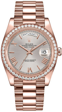 Thumbnail for Rolex Everose Gold Day-Date 40 Watch - Everose Gold Bezel - Sundust Bevelled Roman Dial - President Bracelet (Ref#228345RBR) - WatchesOff5thWatch