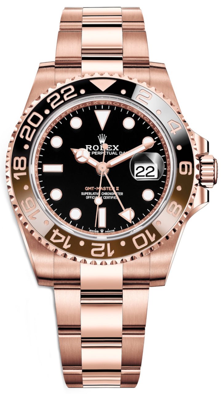 Rolex GMT-Master II 18K Everose Rose Gold - "The Rootbeer"- Black and Brown Bezel - Oyster Bracelet (Ref# 126715CHNR) - WatchesOff5thWatch