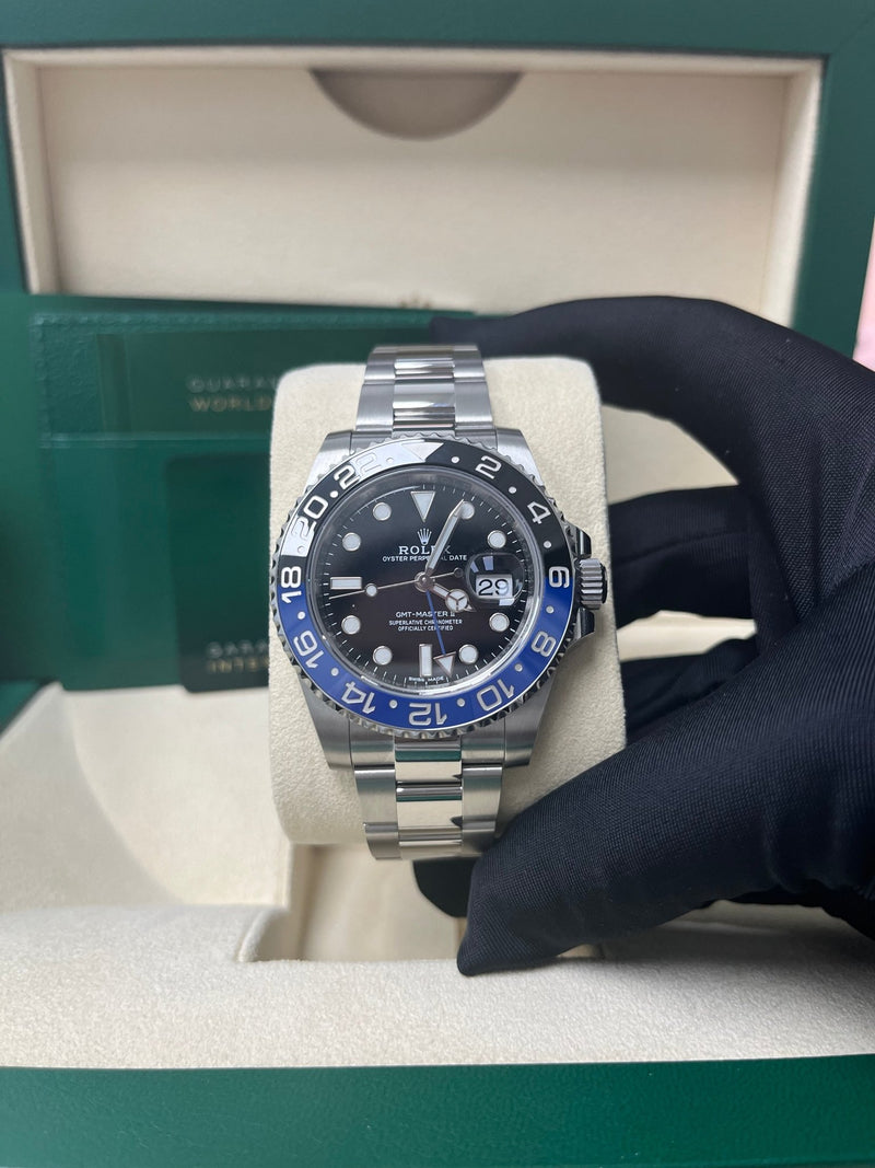 Rolex GMT-Master II 40 Watch - Black and Blue Batman Bezel - Black Dial - Oyster Bracelet (Ref# 126710BLNR) - WatchesOff5thWatch